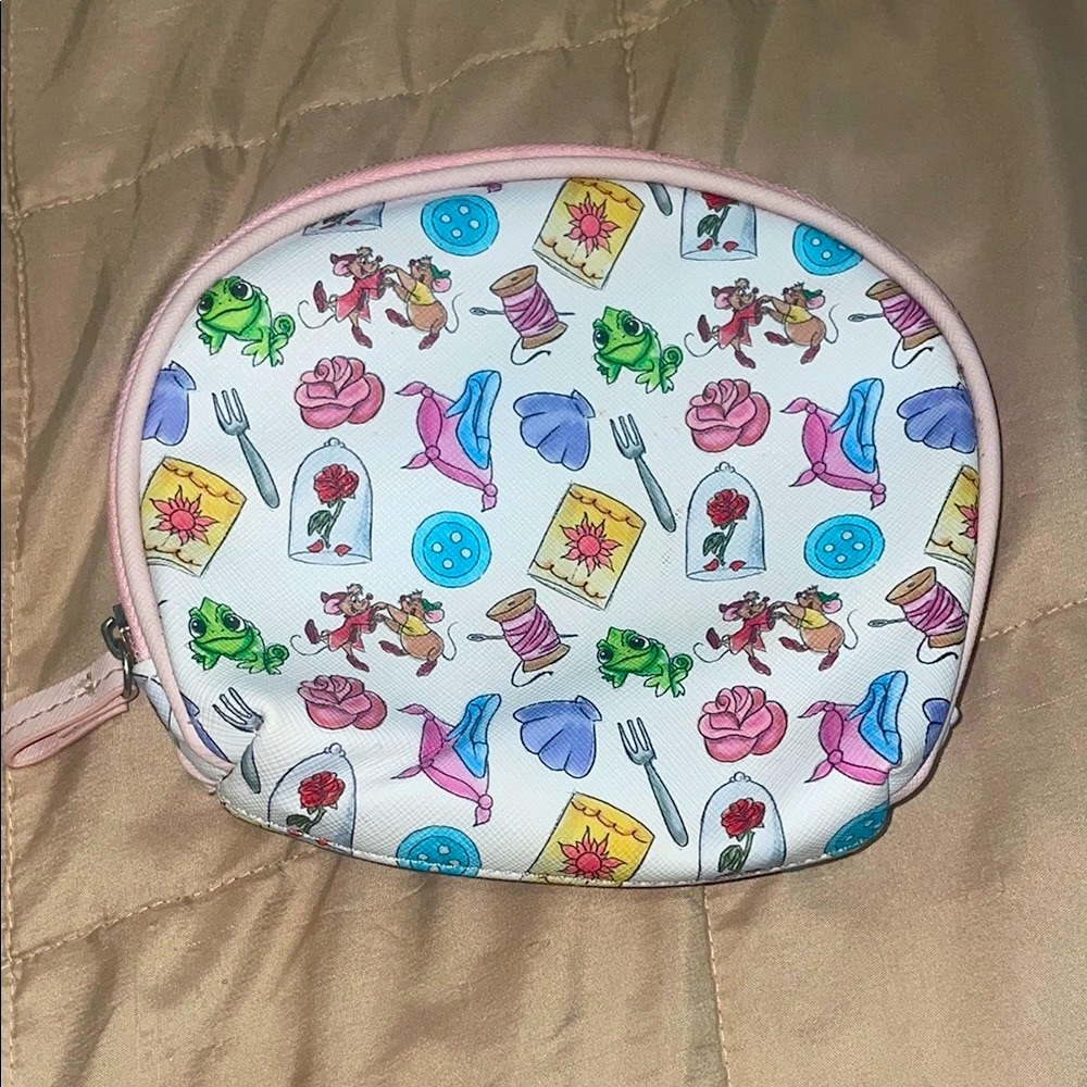 Disney Princess Cartoon Print leather Pouch - Pink and White
